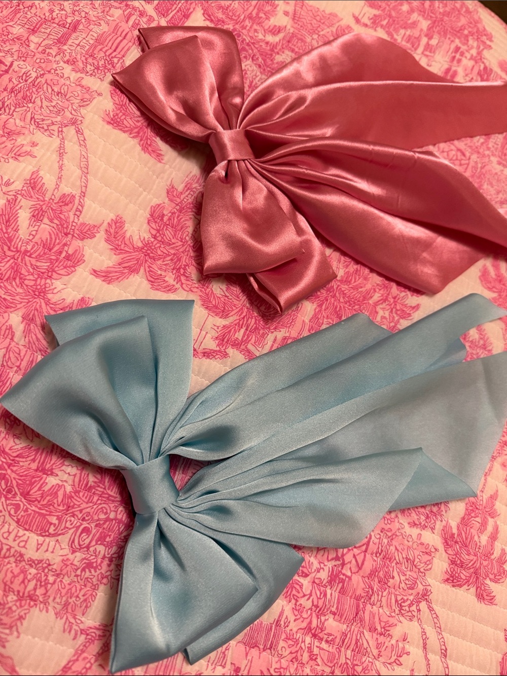 Satin Ribbon Hair Bows in Pink and Aqua - Pair